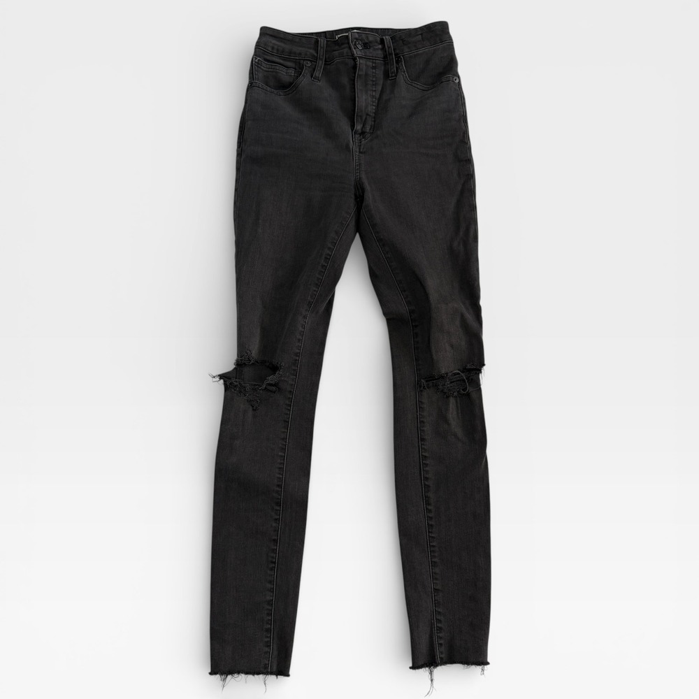 Madewell Curvy High Rise Skinny Denim Jeans Black/Gray Distressed Stretch Sz 24